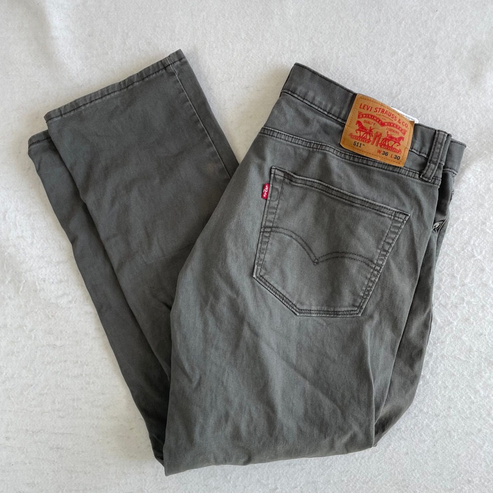Levi's 511 Slim Fit Pants‎ Mens 36x30 Gray Five Pocket Twill Chino Casual